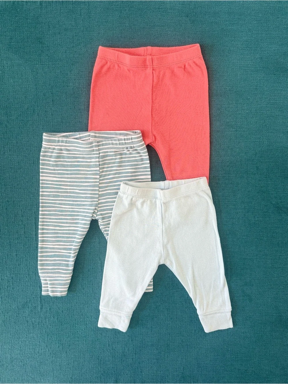 Cloud Island 0-3M Newborn Baby Cotton Jogger Pants Coral, Light Blue, and Stripe